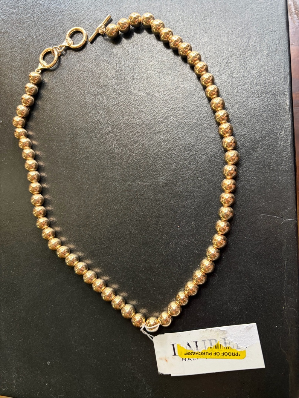 Lauren Ralph Lauren Gold Bead Toggle Necklace NWT 18” Strand